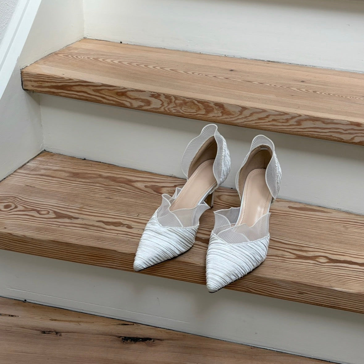 Ruched ruffle kitten heel