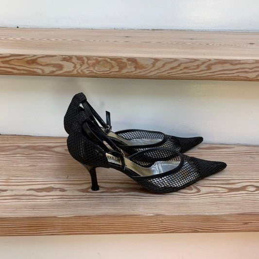 Black mesh heels