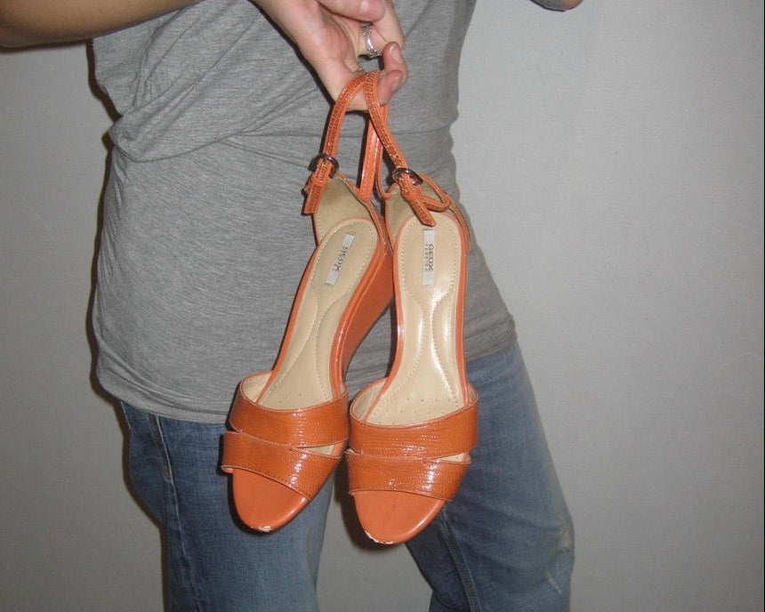 Orange wedge sandals