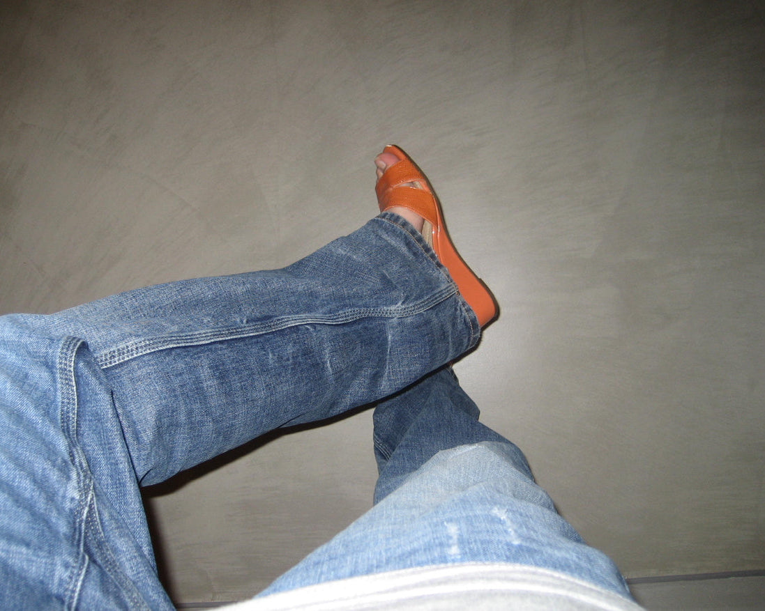 Orange wedge sandals