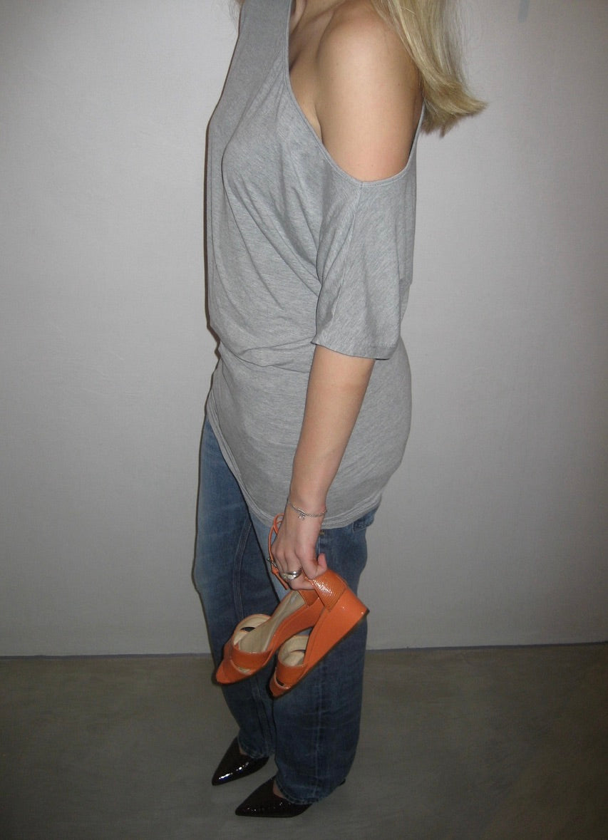 Orange wedge sandals