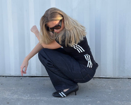 STRIPED KITTEN HEELS